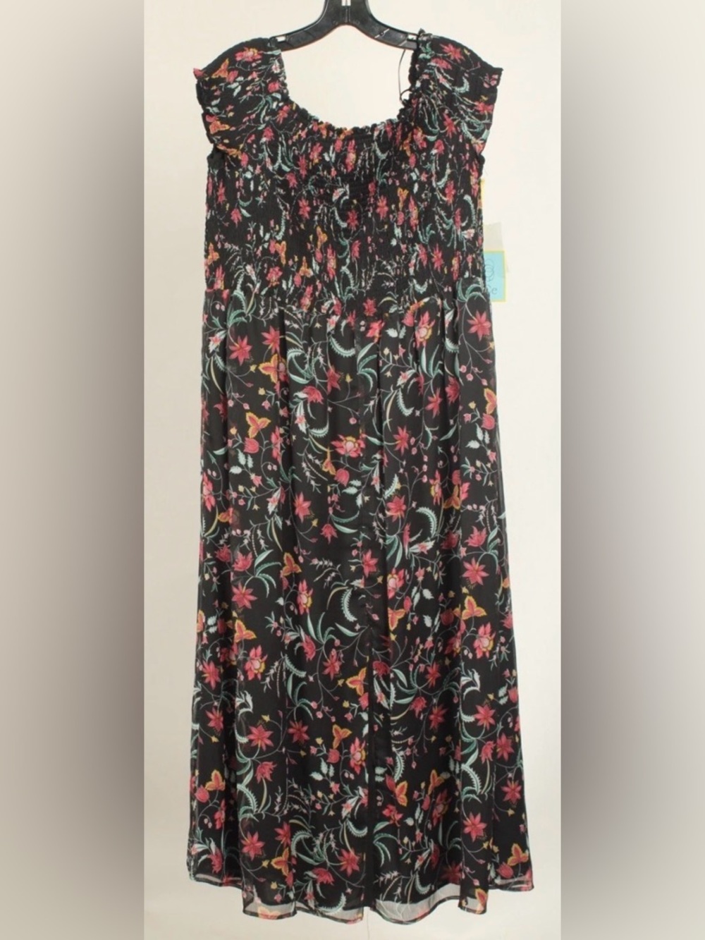 Cece Dress Women’s 2X Black Red Floral Midi Off The Shoulder Lined Shift